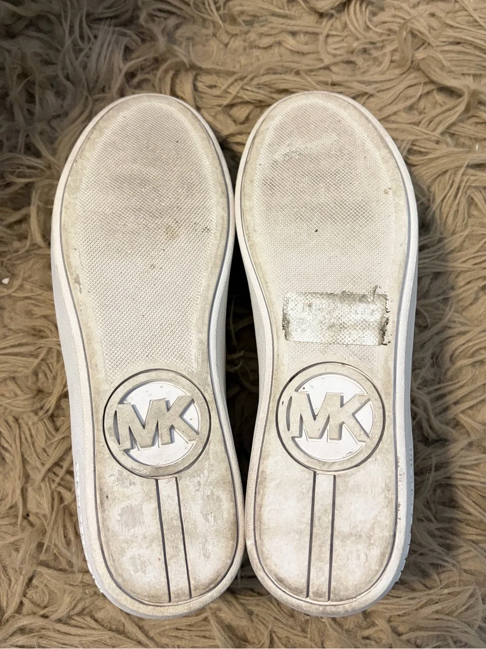 Michael Kors White Leather Sneakers with Silver Stud Accents